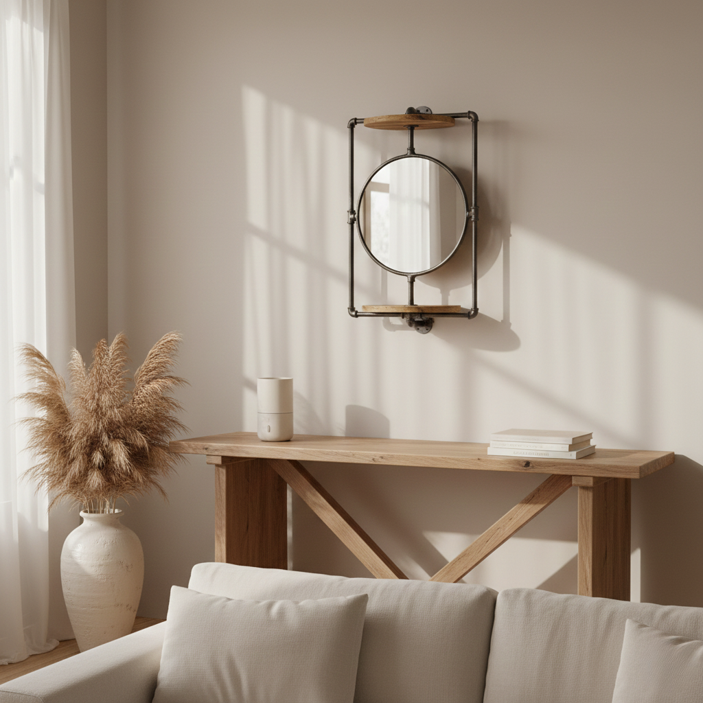 Industrial Pipe Wall Shelf with Mirror