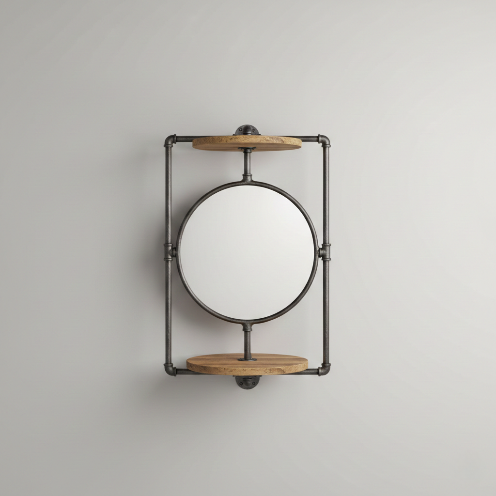 Industrial Pipe Wall Shelf with Mirror