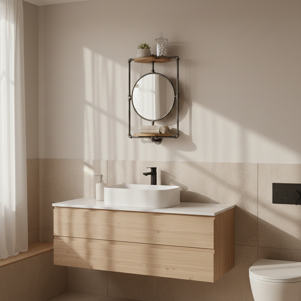 Industrial Pipe Wall Shelf with Mirror